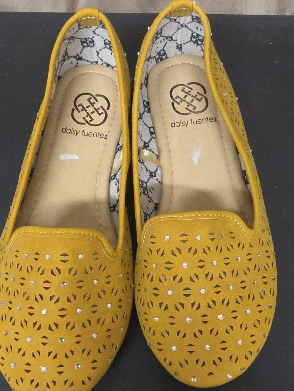 Brand New, Daisy Fuentes Girls Size 1 Mustard Yellow Ballet Flats W/Diamond Gems